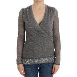 Gray Wool Blend Stretch Long Sleeve Sweater