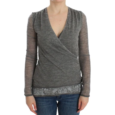 Gray Wool Blend Stretch Long Sleeve Sweater