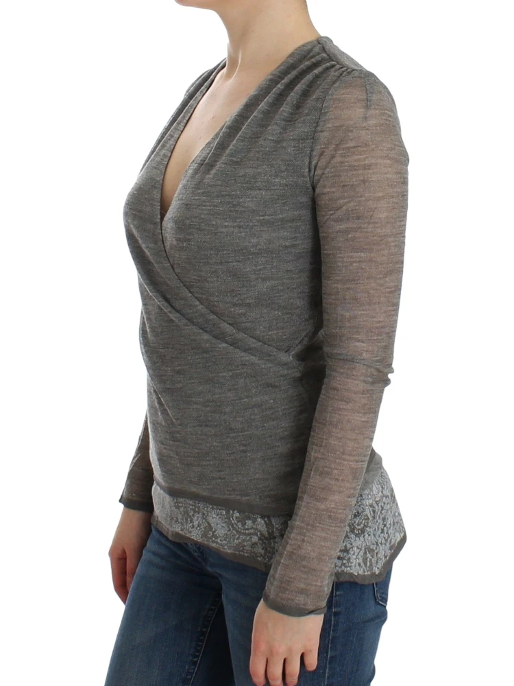 Gray Wool Blend Stretch Long Sleeve Sweater alternative