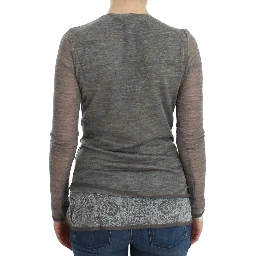 Gray Wool Blend Stretch Long Sleeve Sweater