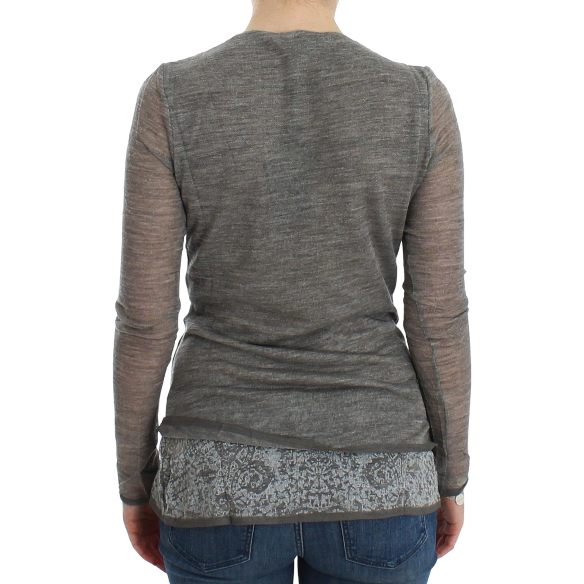 Gray Wool Blend Stretch Long Sleeve Sweater