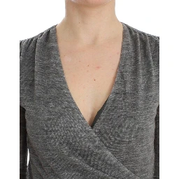 Gray Wool Blend Stretch Long Sleeve Sweater