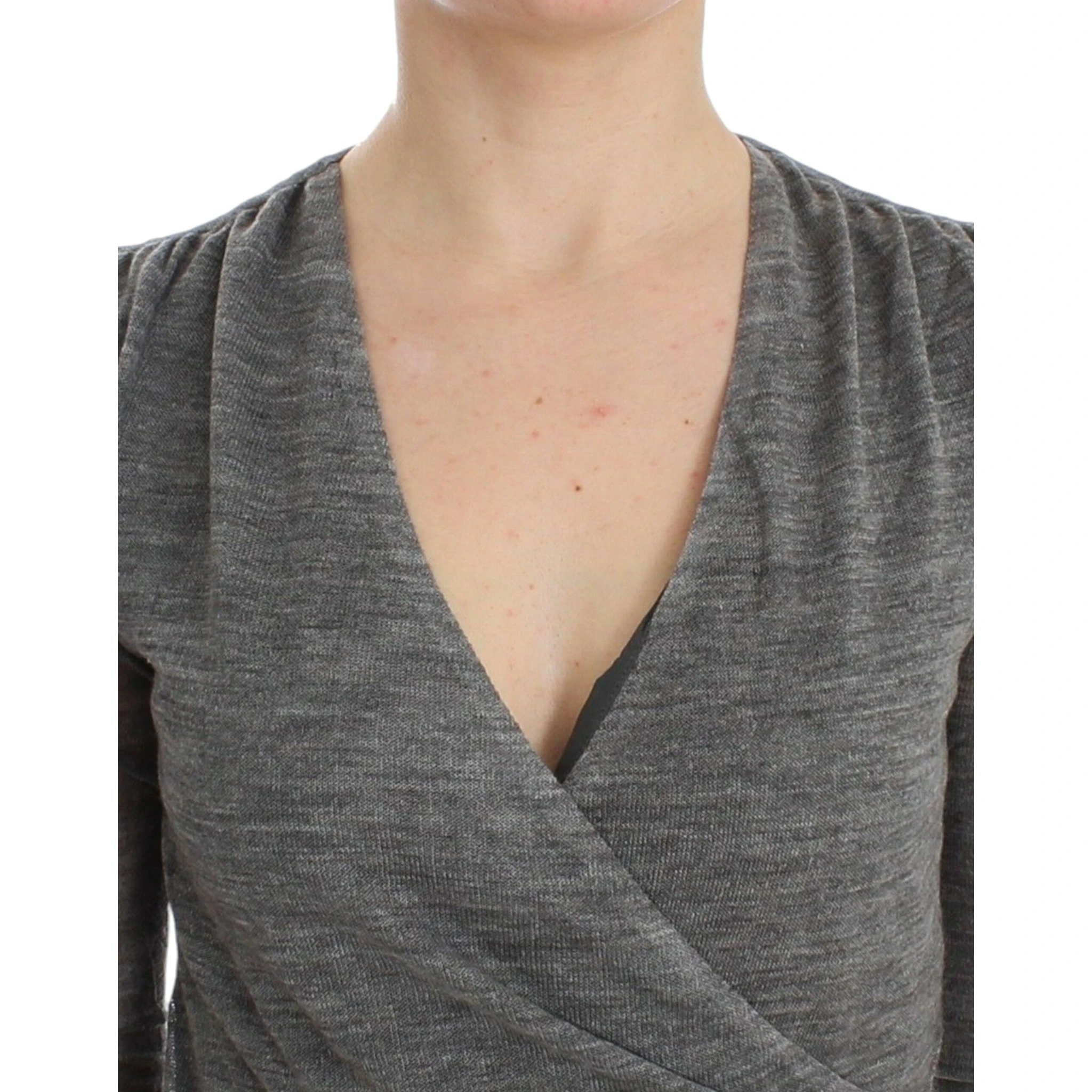 Gray Wool Blend Stretch Long Sleeve Sweater