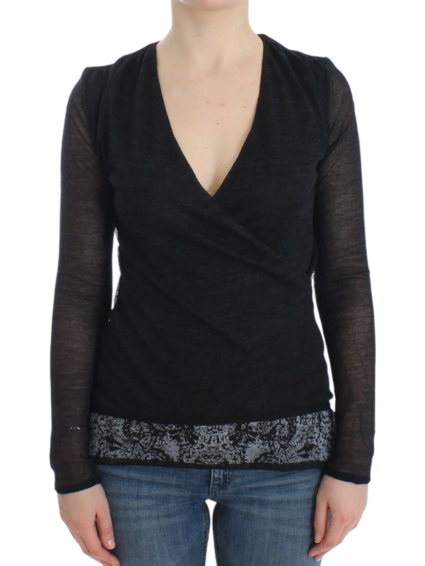 Black Wool Blend Stretch Long Sleeve Sweater