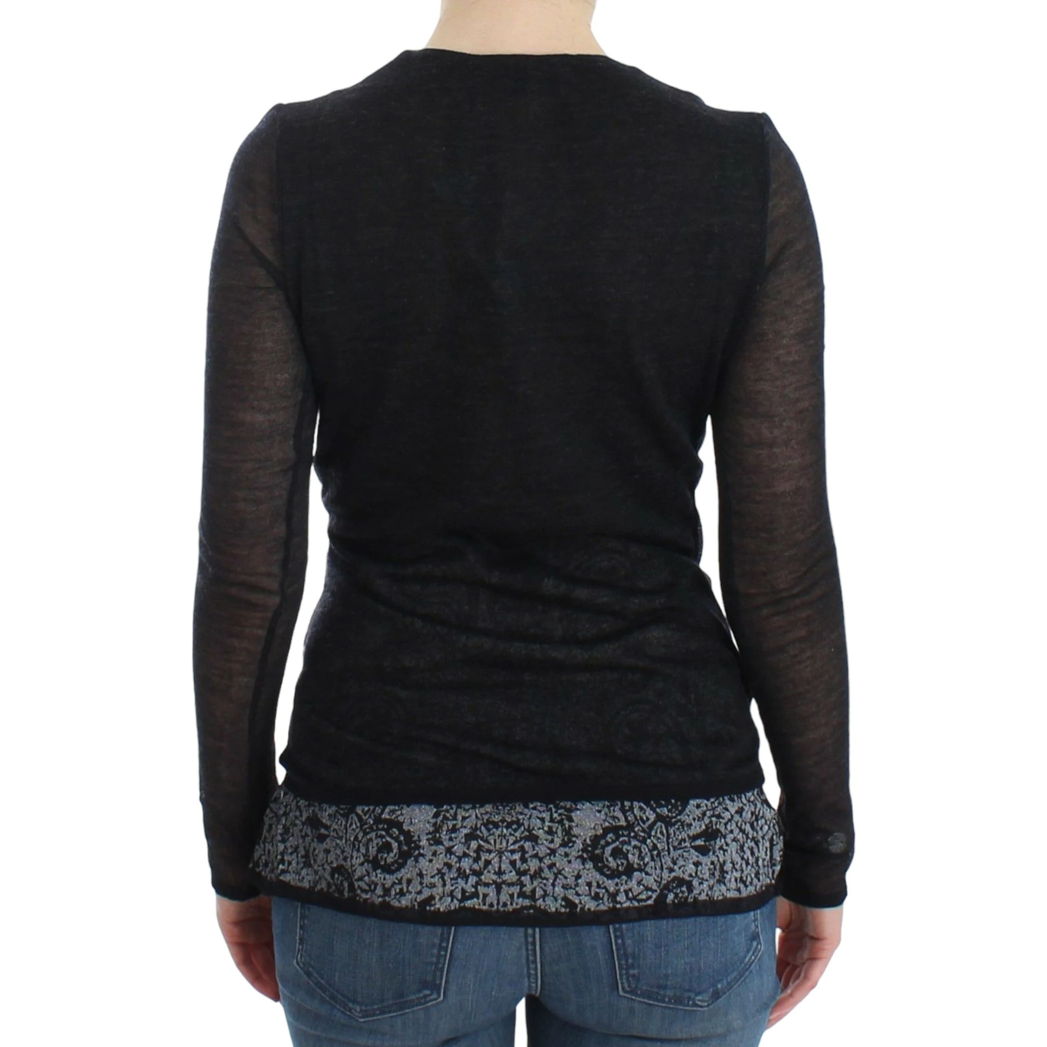 Black Wool Blend Stretch Long Sleeve Sweater