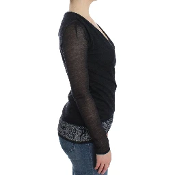 Black Wool Blend Stretch Long Sleeve Sweater