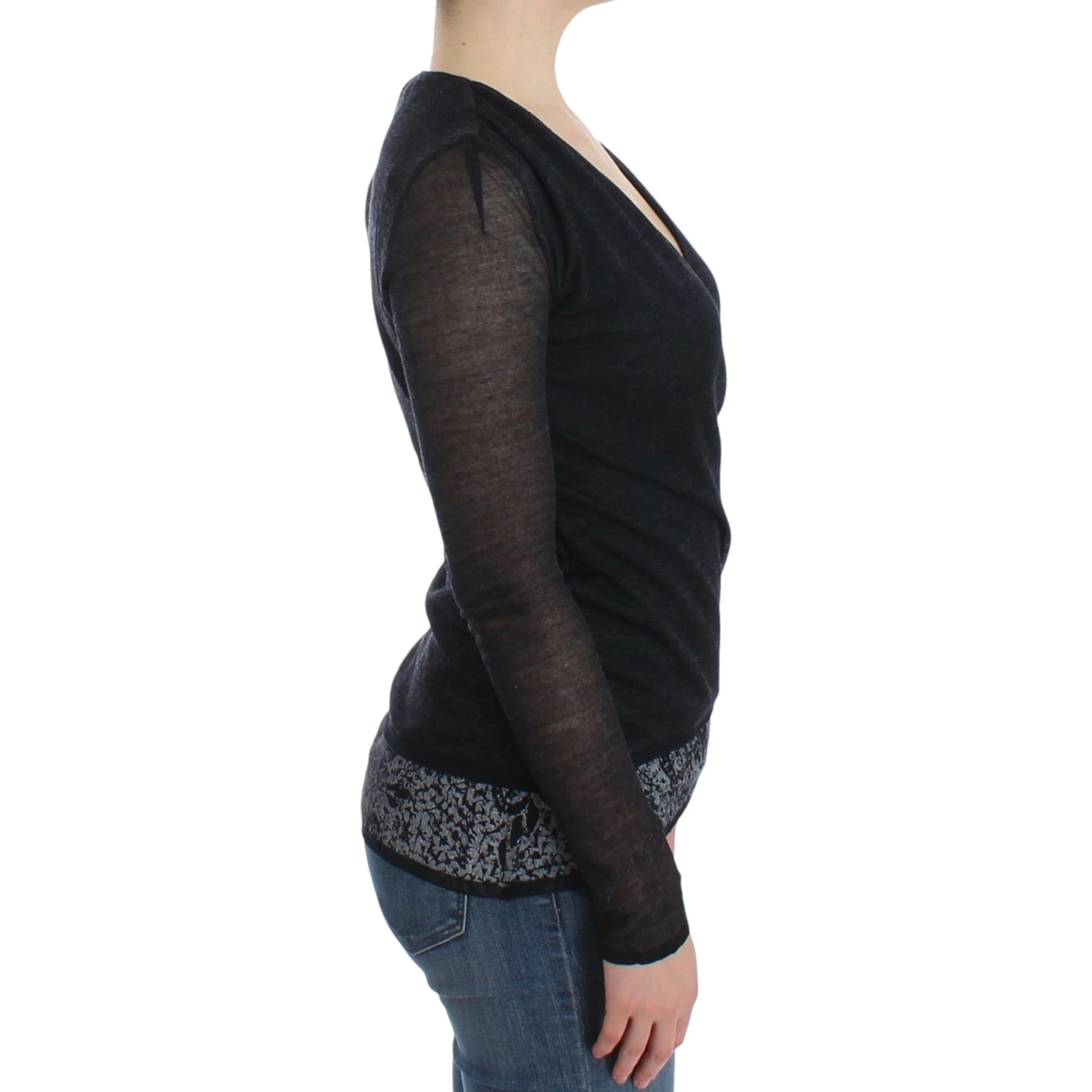 Black Wool Blend Stretch Long Sleeve Sweater