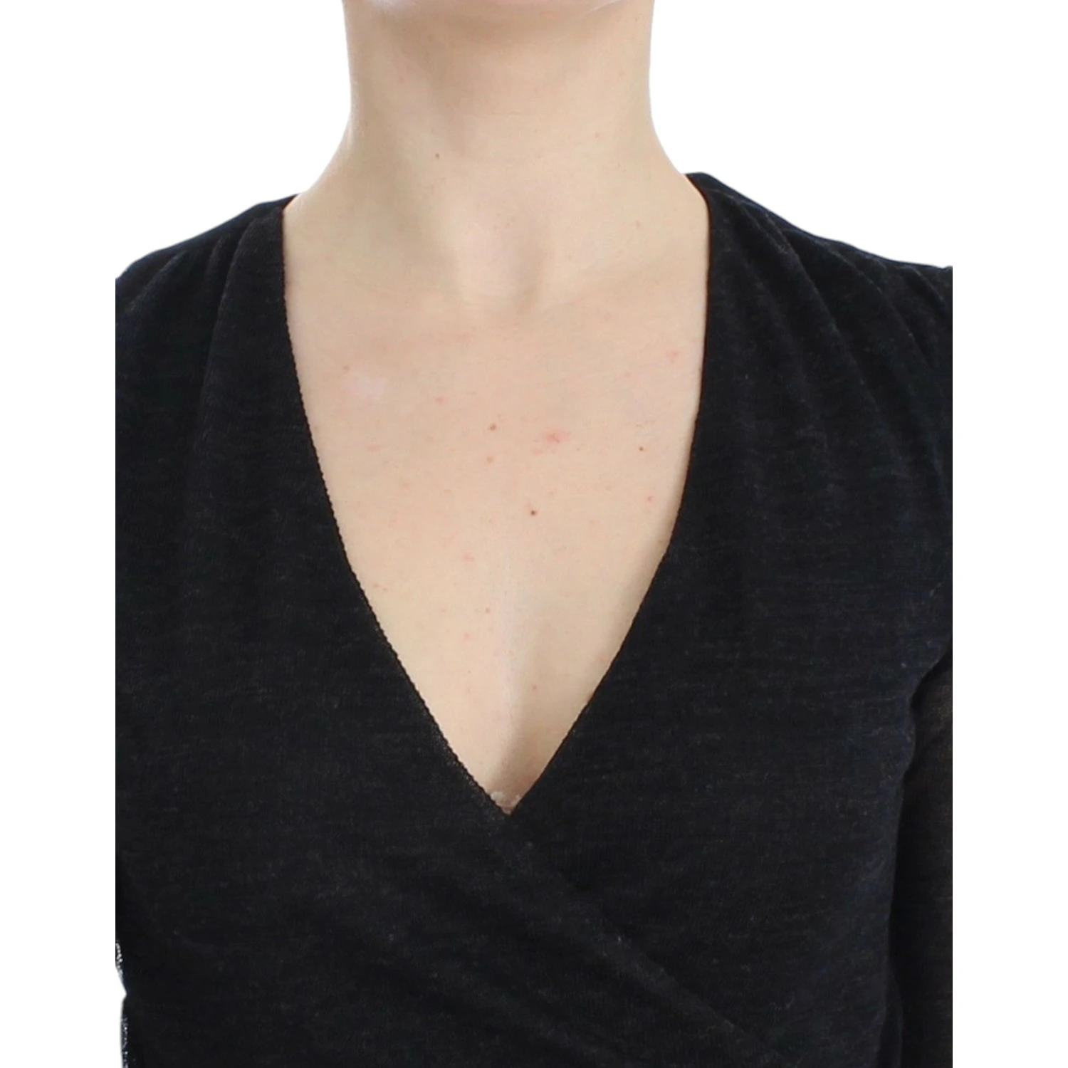 Black Wool Blend Stretch Long Sleeve Sweater