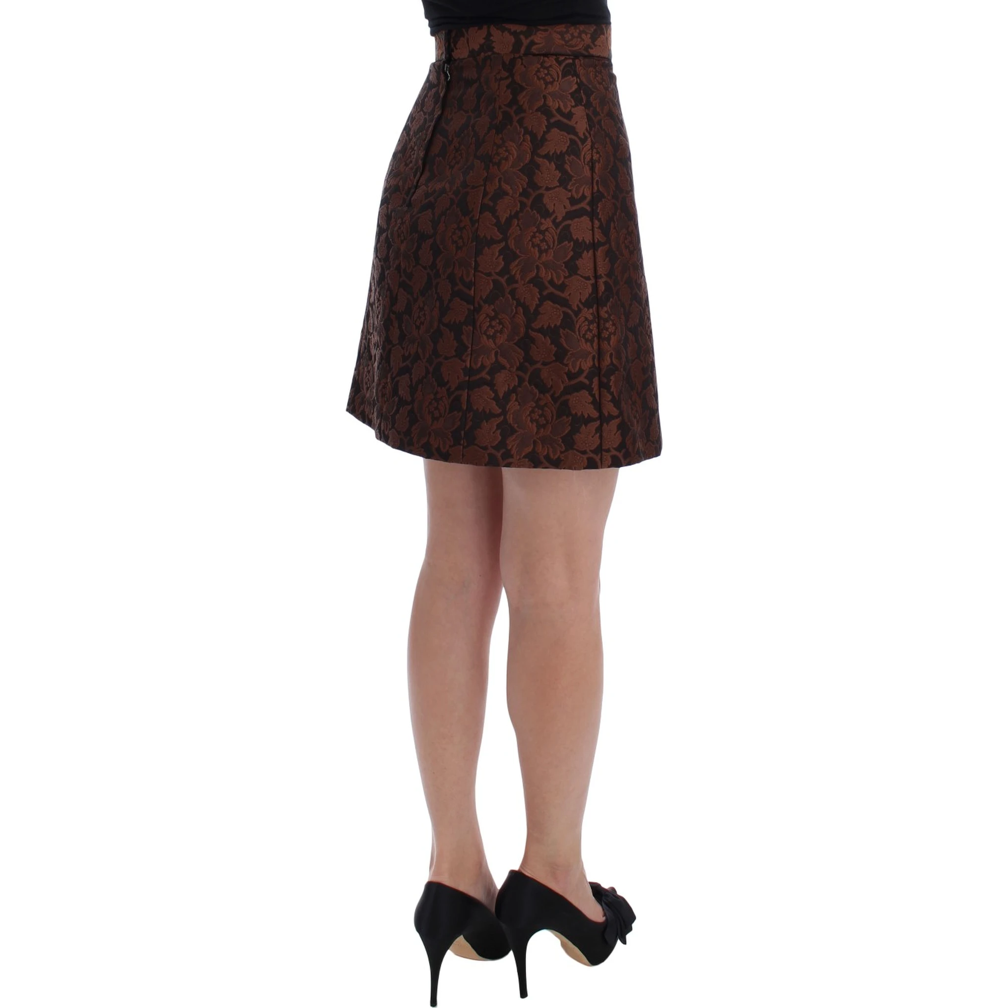 Brown Floral Brocade Mini Bubble Skirt