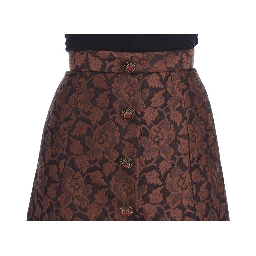 Brown Floral Brocade Mini Bubble Skirt