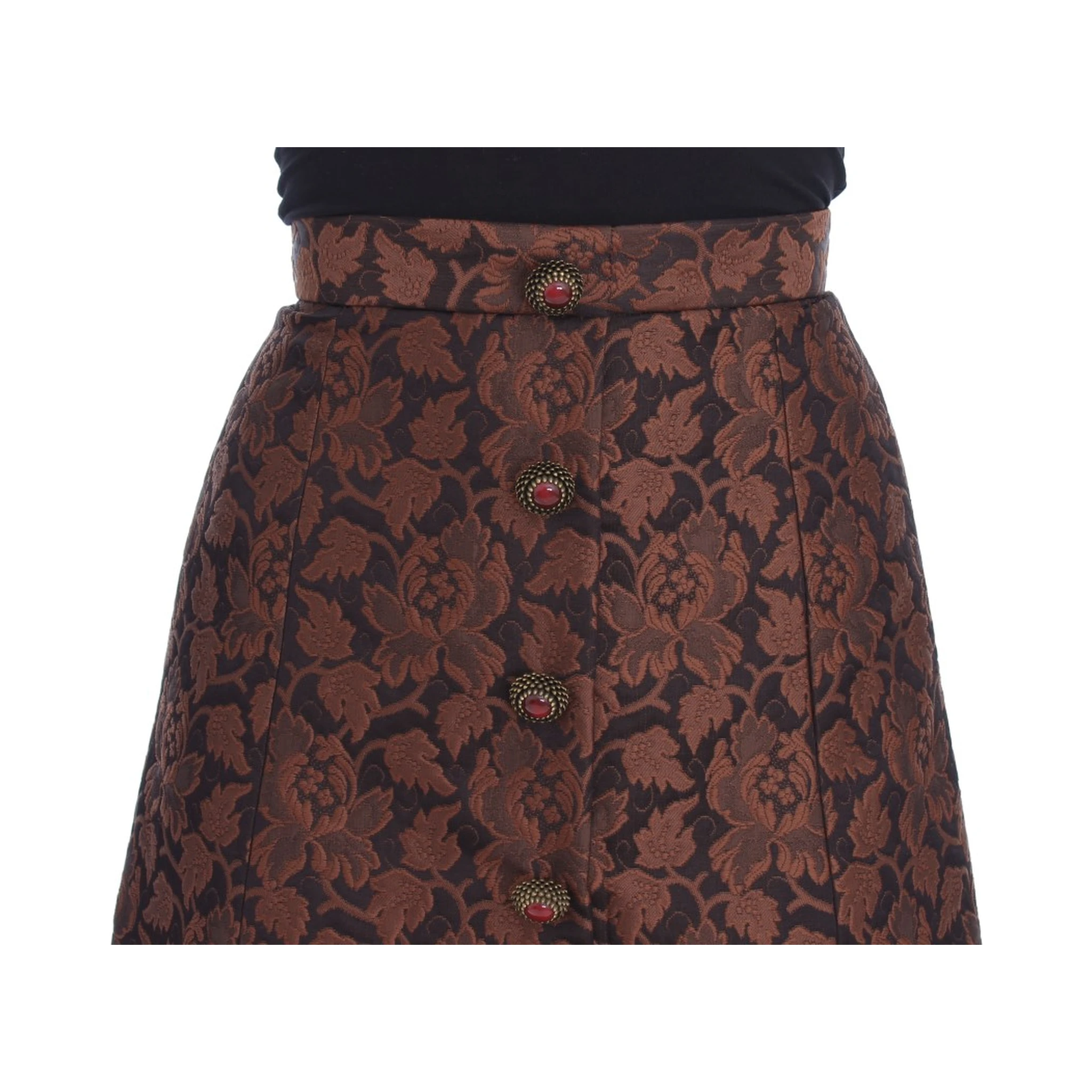 Brown Floral Brocade Mini Bubble Skirt