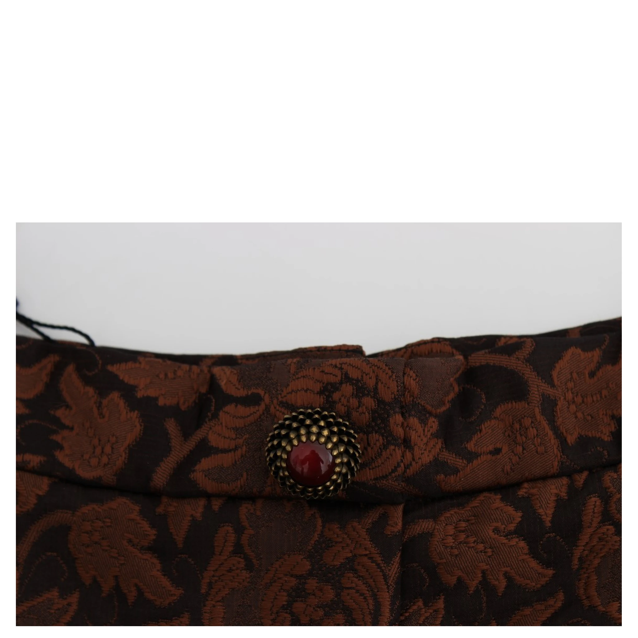 Brown Floral Brocade Mini Bubble Skirt