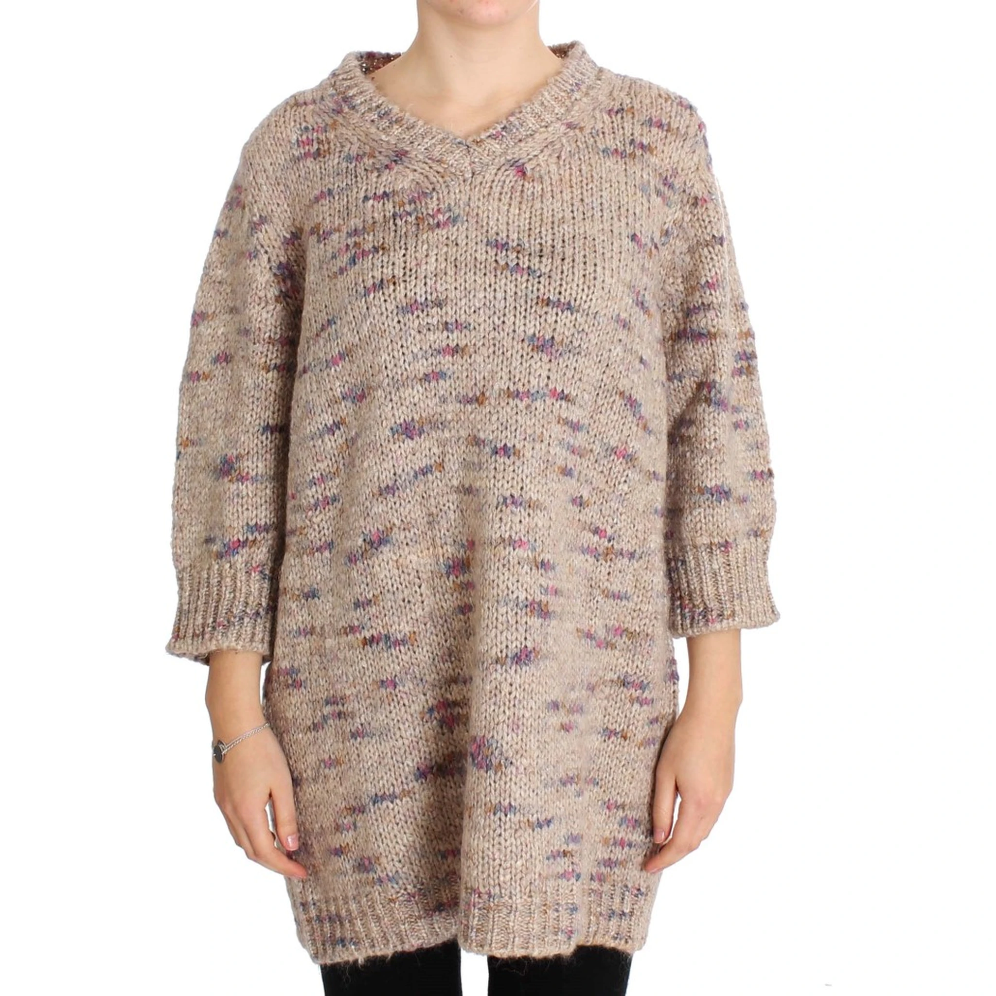 Beige Wool Blend Knitted Oversize Sweater