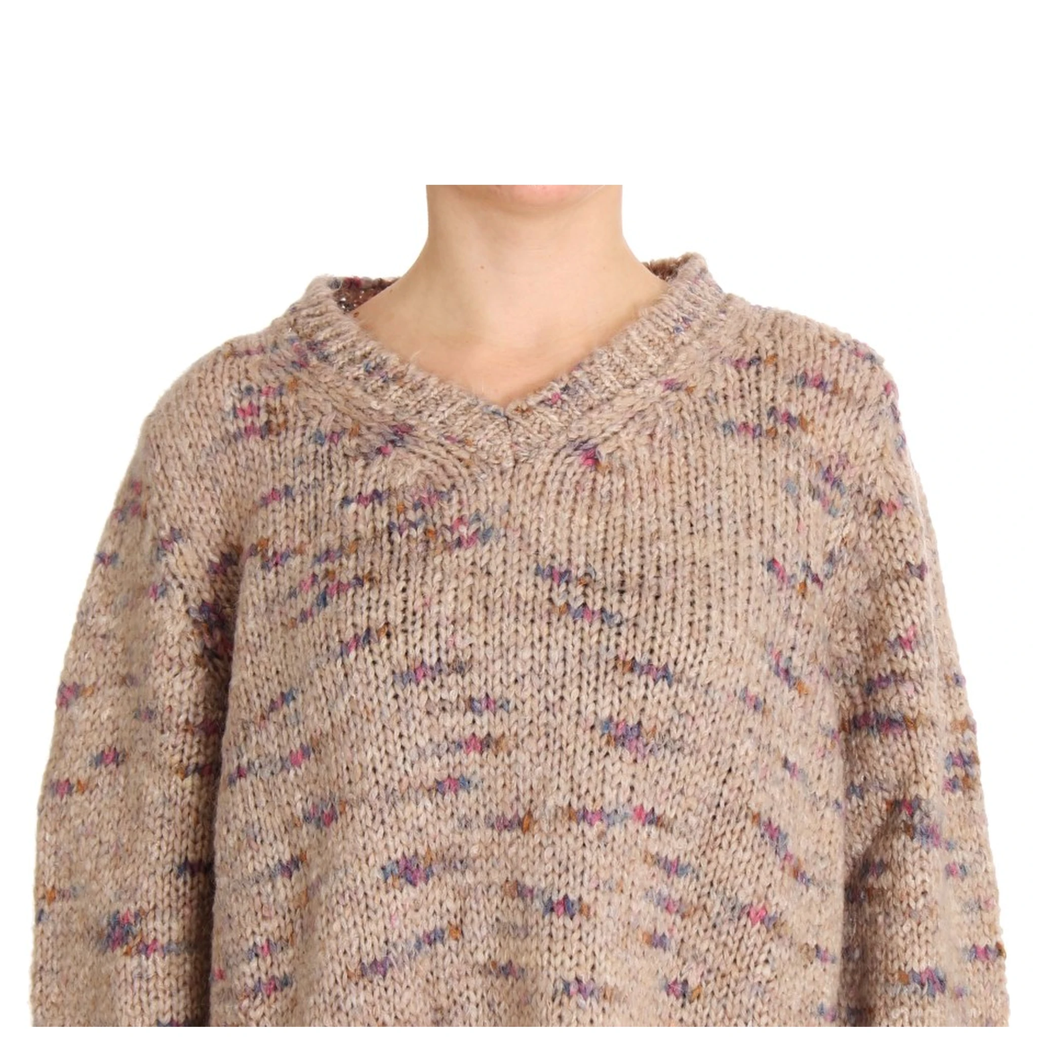 Beige Wool Blend Knitted Oversize Sweater