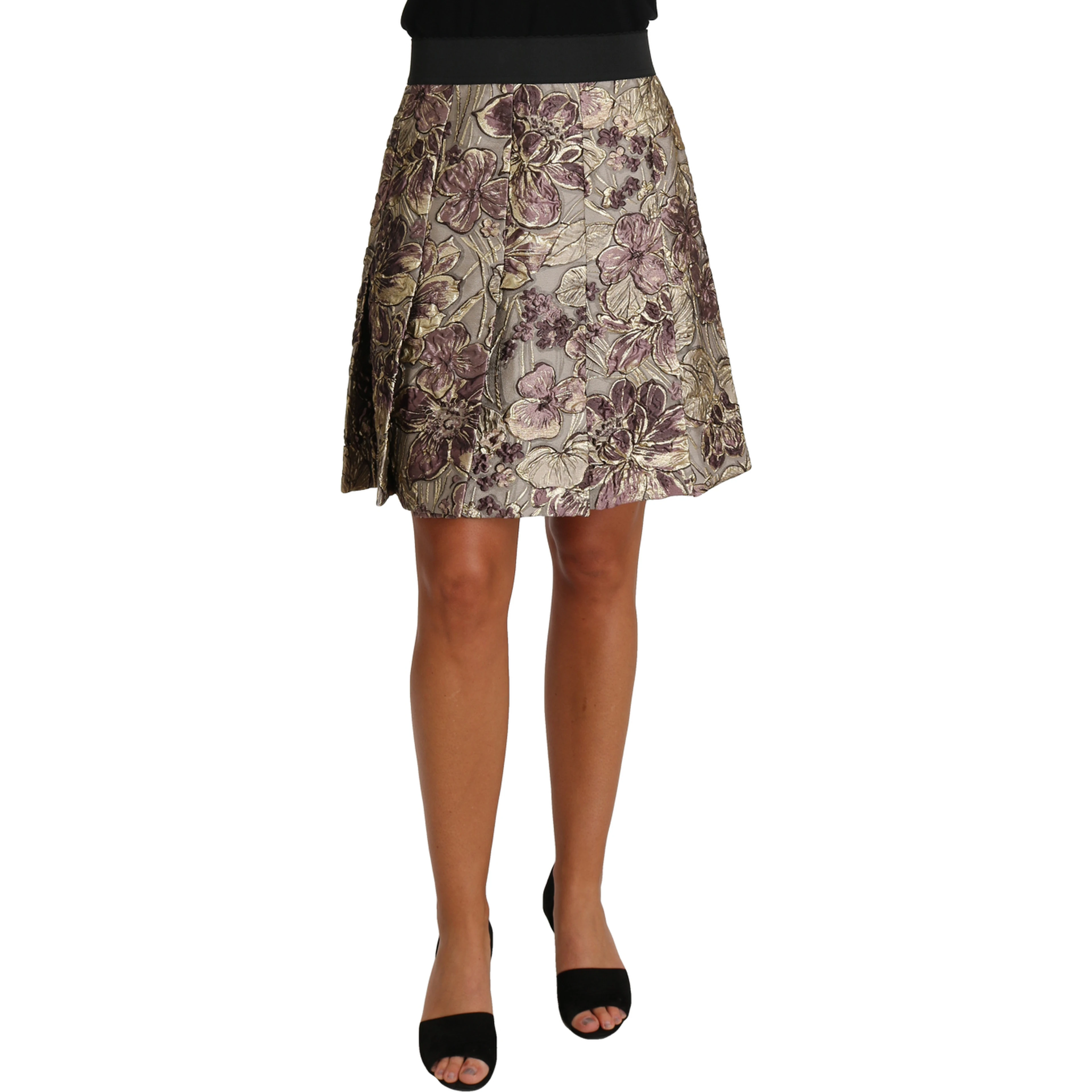 A-Line Mini Floral Print Jaquard Skirt