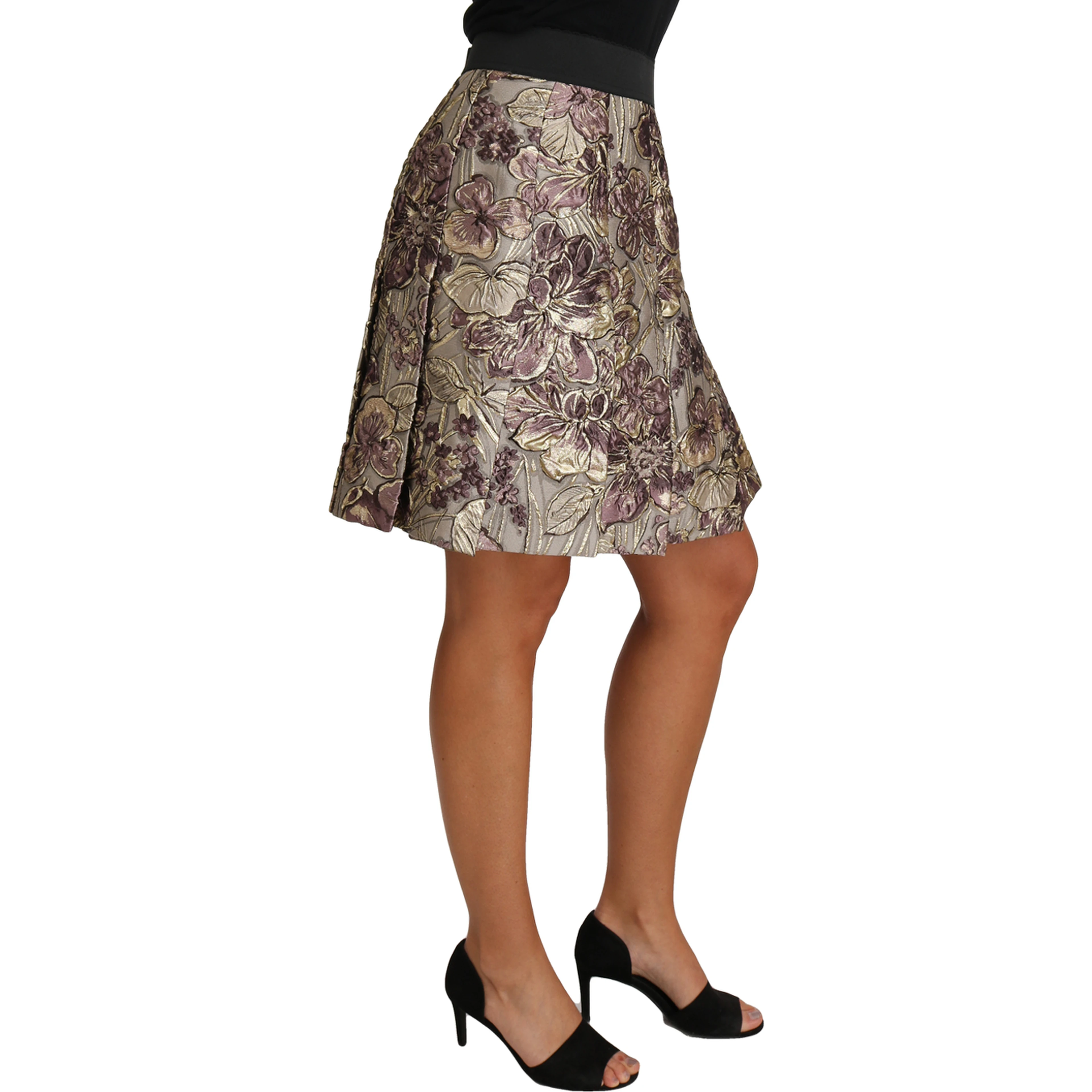 A-Line Mini Floral Print Jaquard Skirt