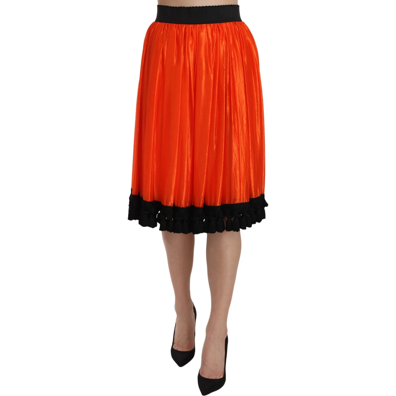 Orange High Waist Knee Length Skirt