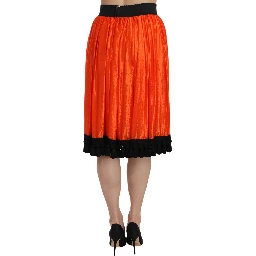 Orange High Waist Knee Length Skirt