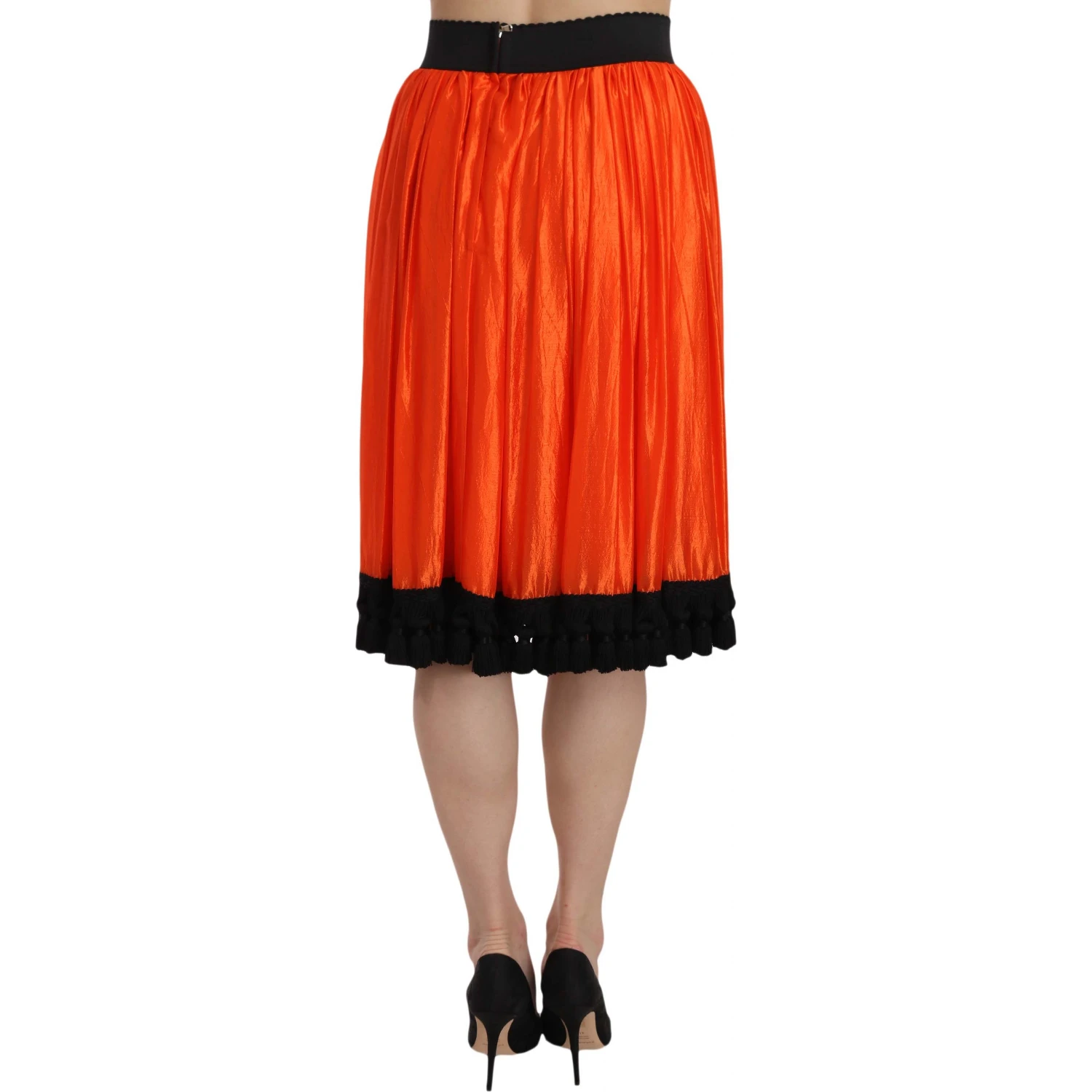 Orange High Waist Knee Length Skirt