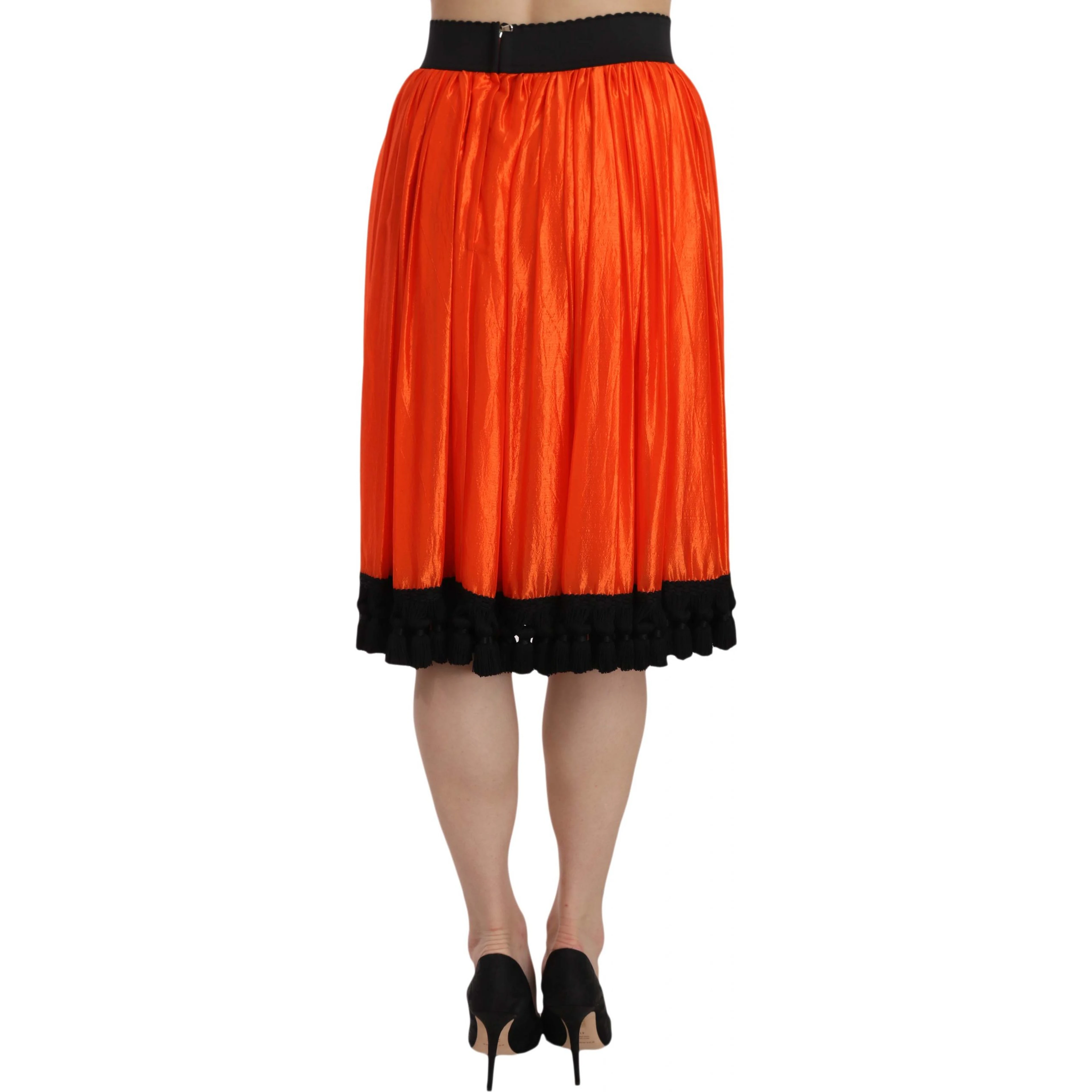 Orange High Waist Knee Length Skirt