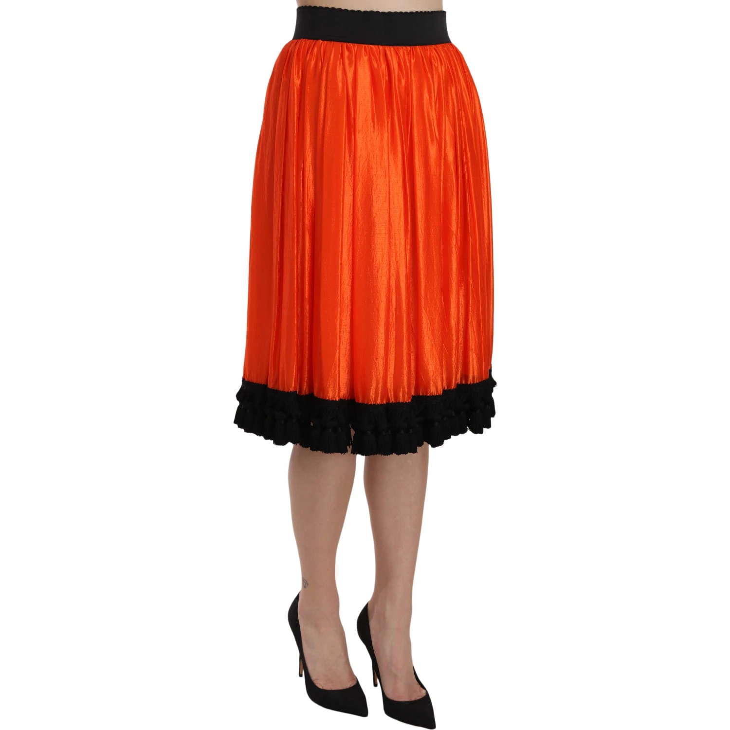 Orange High Waist Knee Length Skirt