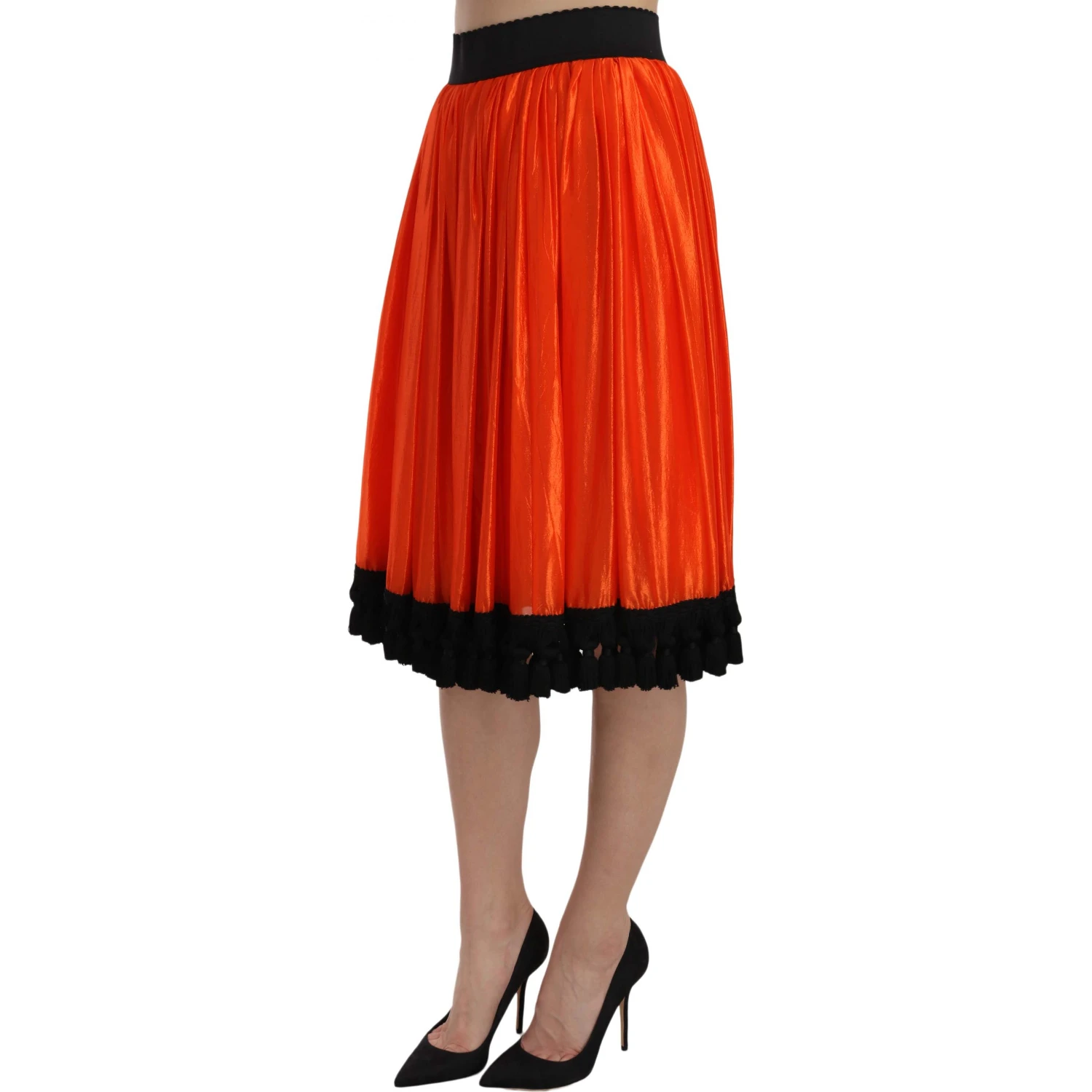 Orange High Waist Knee Length Skirt