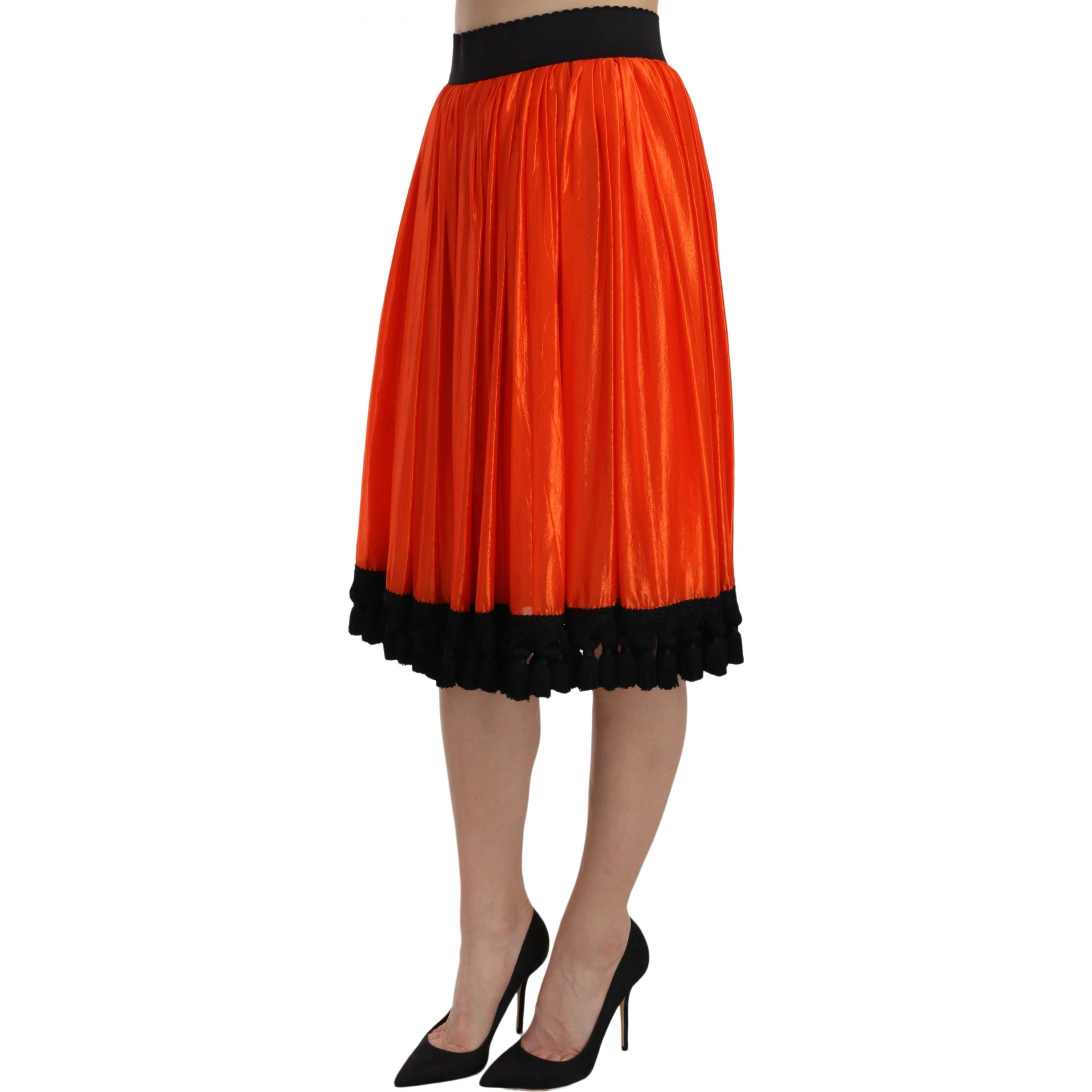Orange High Waist Knee Length Skirt