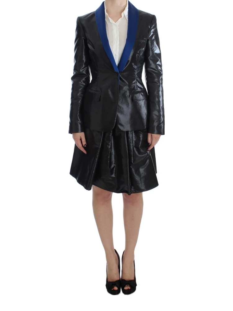 Black Blue Two Piece Suit Skirt & Blazer