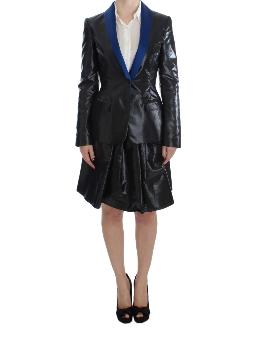 Black Blue Two Piece Suit Skirt & Blazer