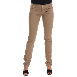 Beige Cotton Stretch Slim Fit Jeans