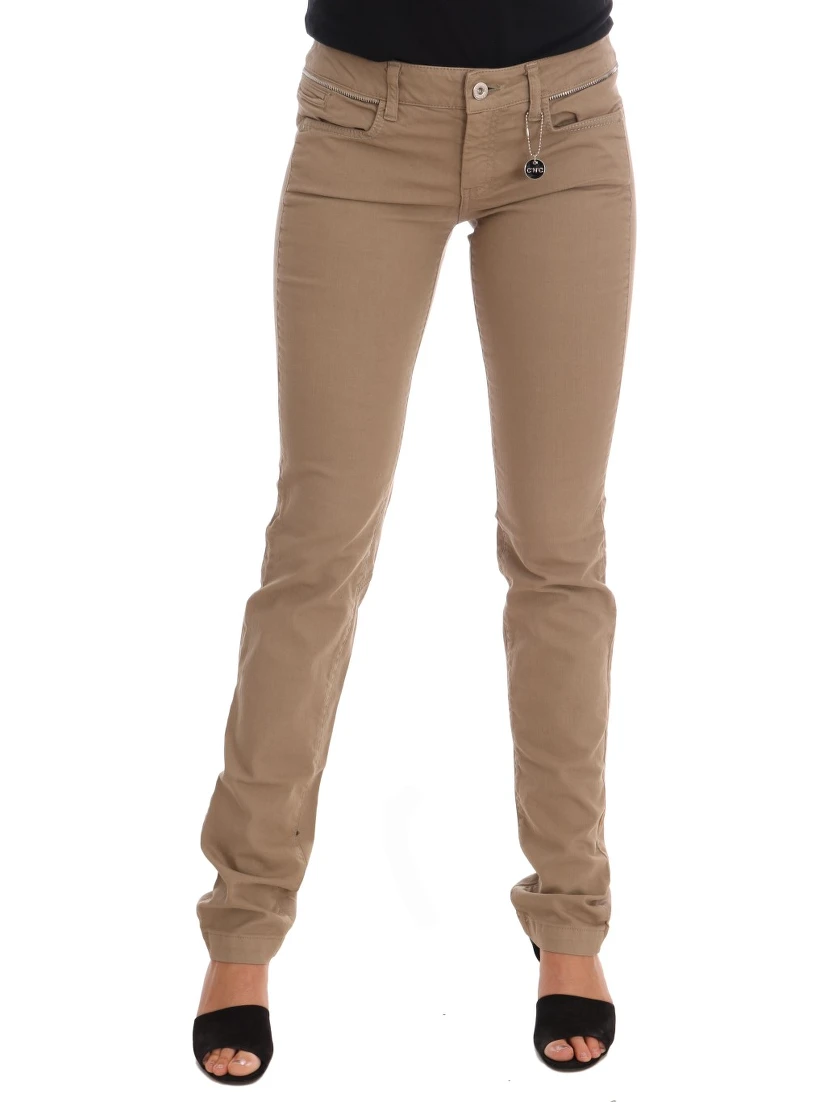 Beige Cotton Stretch Slim Fit Jeans