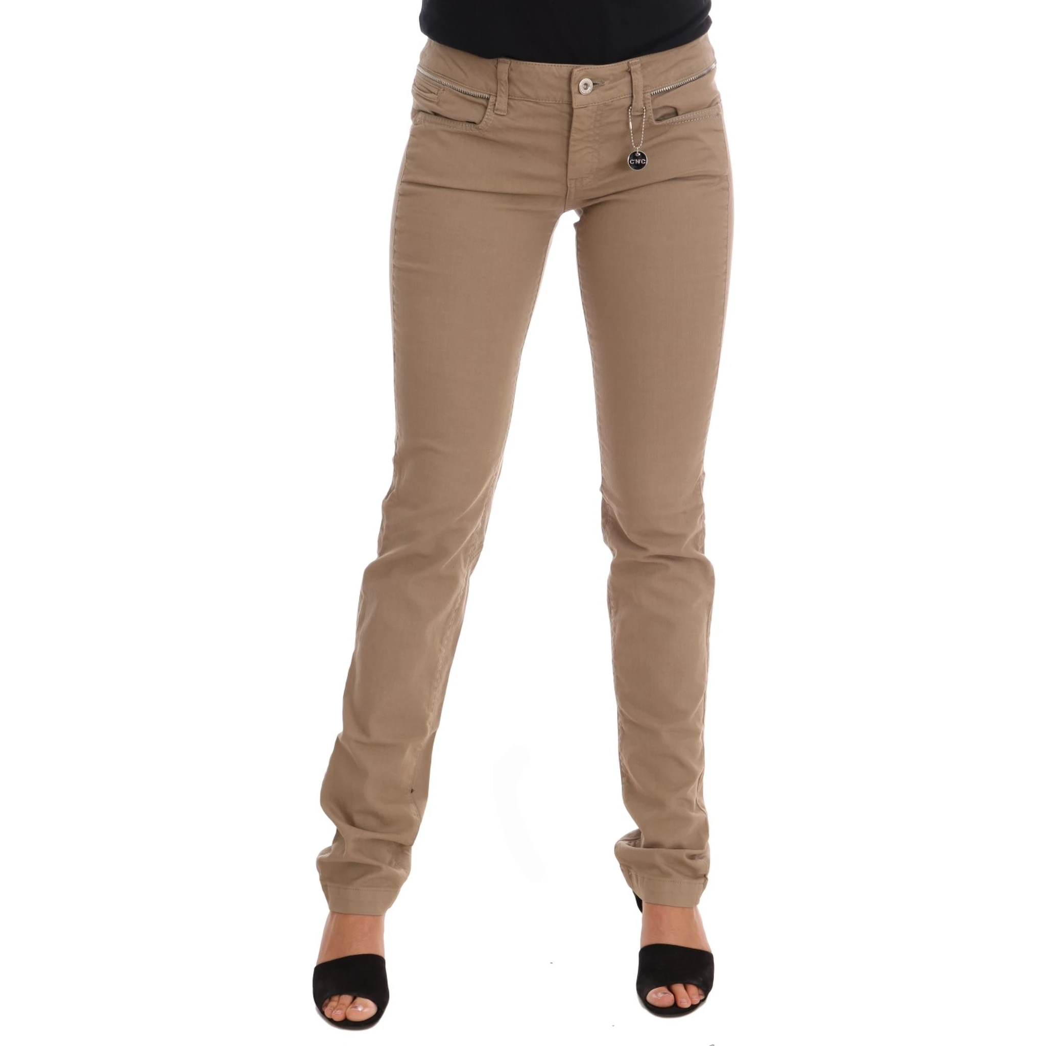 Beige Cotton Stretch Slim Fit Jeans
