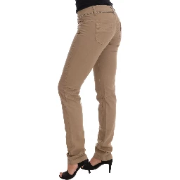 Beige Cotton Stretch Slim Fit Jeans