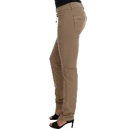 Beige Cotton Stretch Slim Fit Jeans