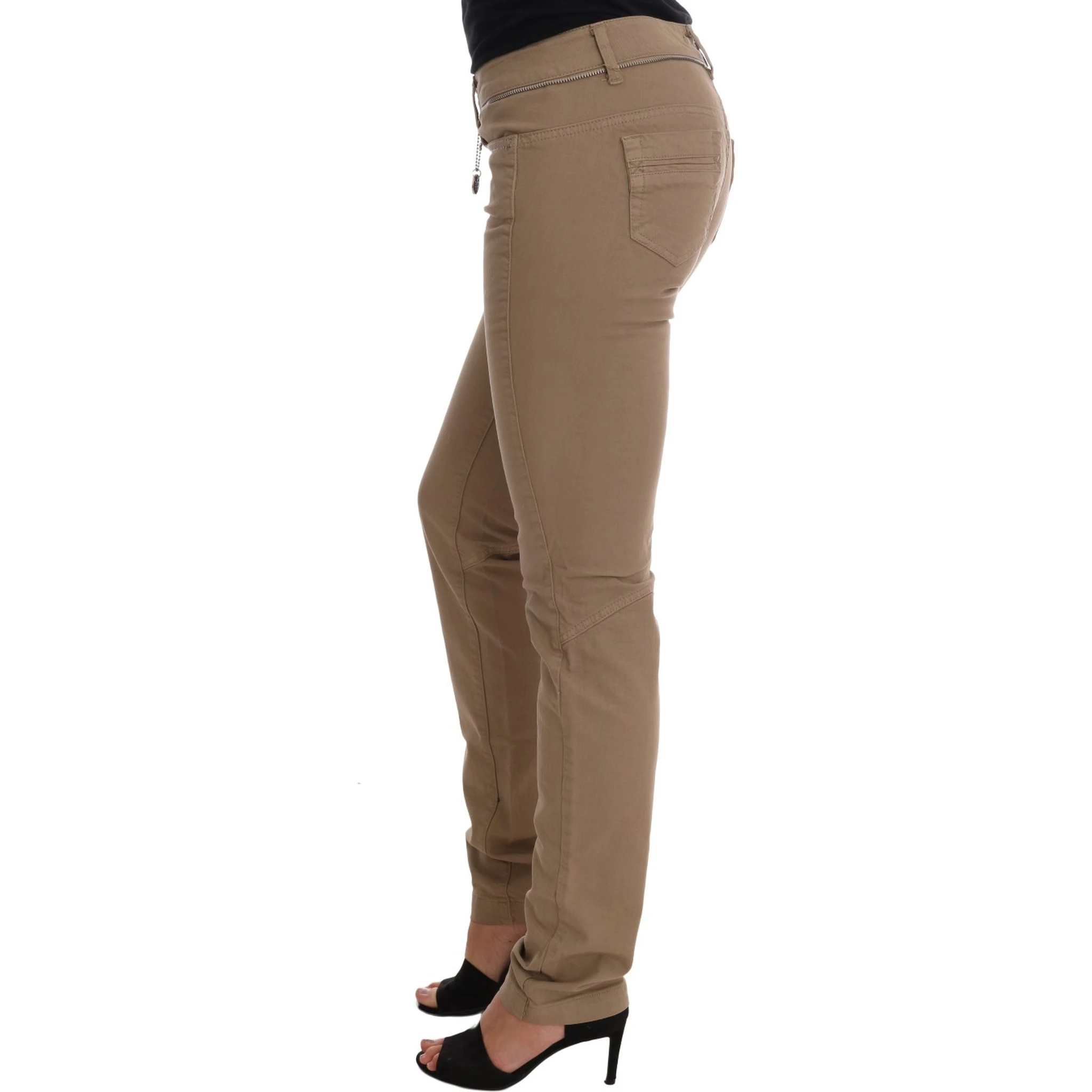 Beige Cotton Stretch Slim Fit Jeans