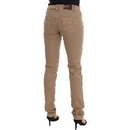 Beige Cotton Stretch Slim Fit Jeans