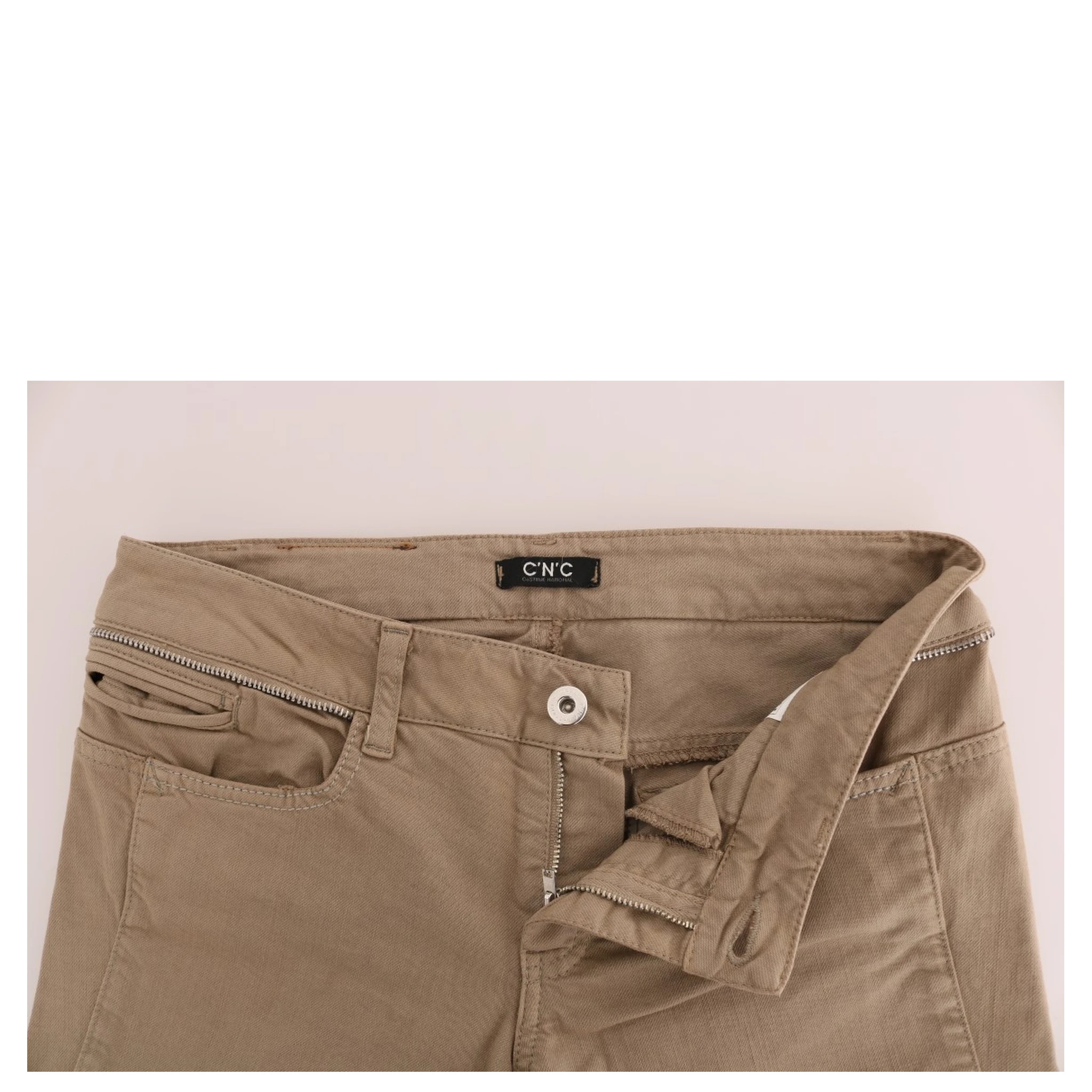 Beige Cotton Stretch Slim Fit Jeans
