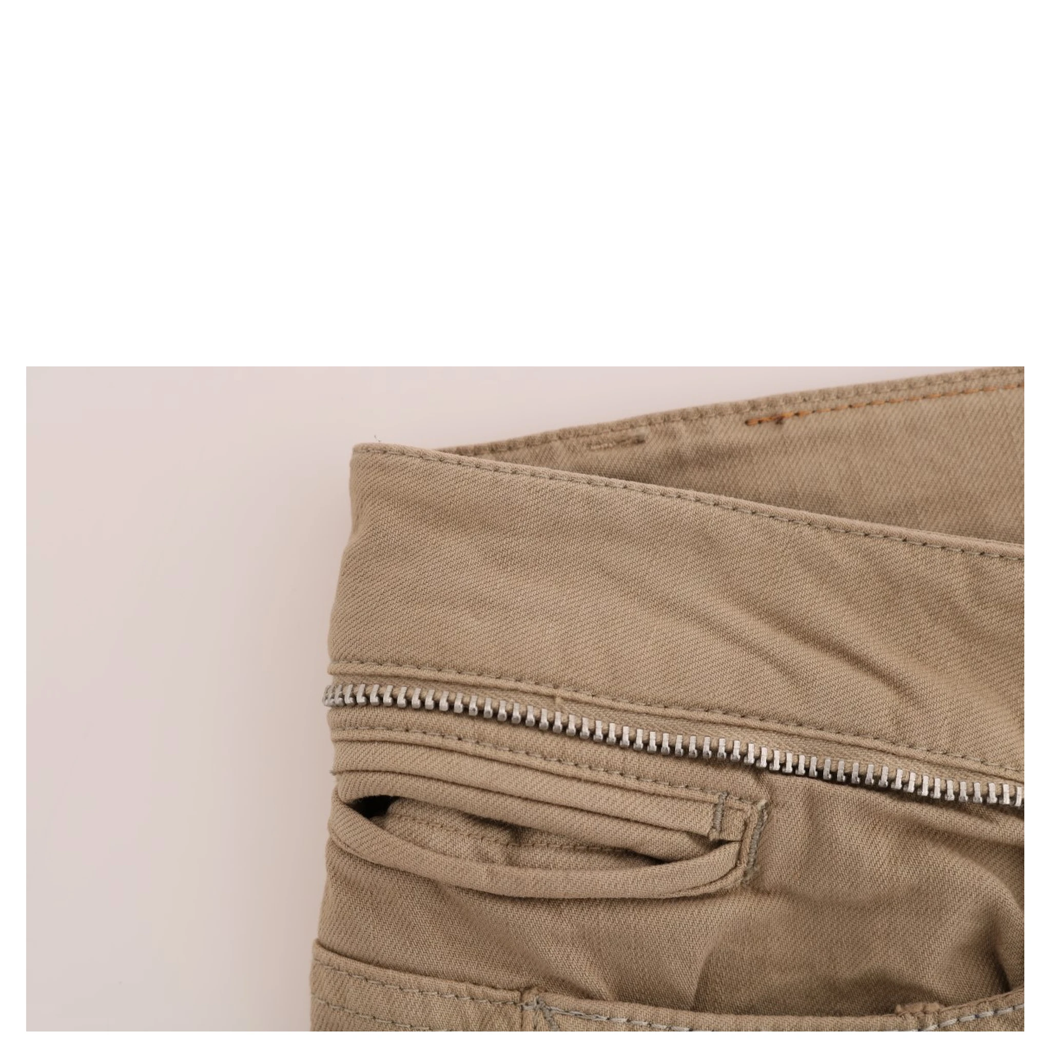 Beige Cotton Stretch Slim Fit Jeans