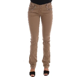 Beige Cotton Stretch Slim Fit Jeans
