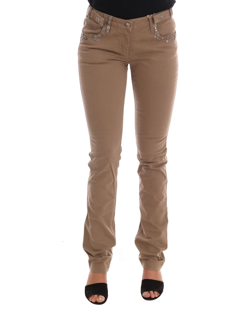 Beige Cotton Stretch Slim Fit Jeans