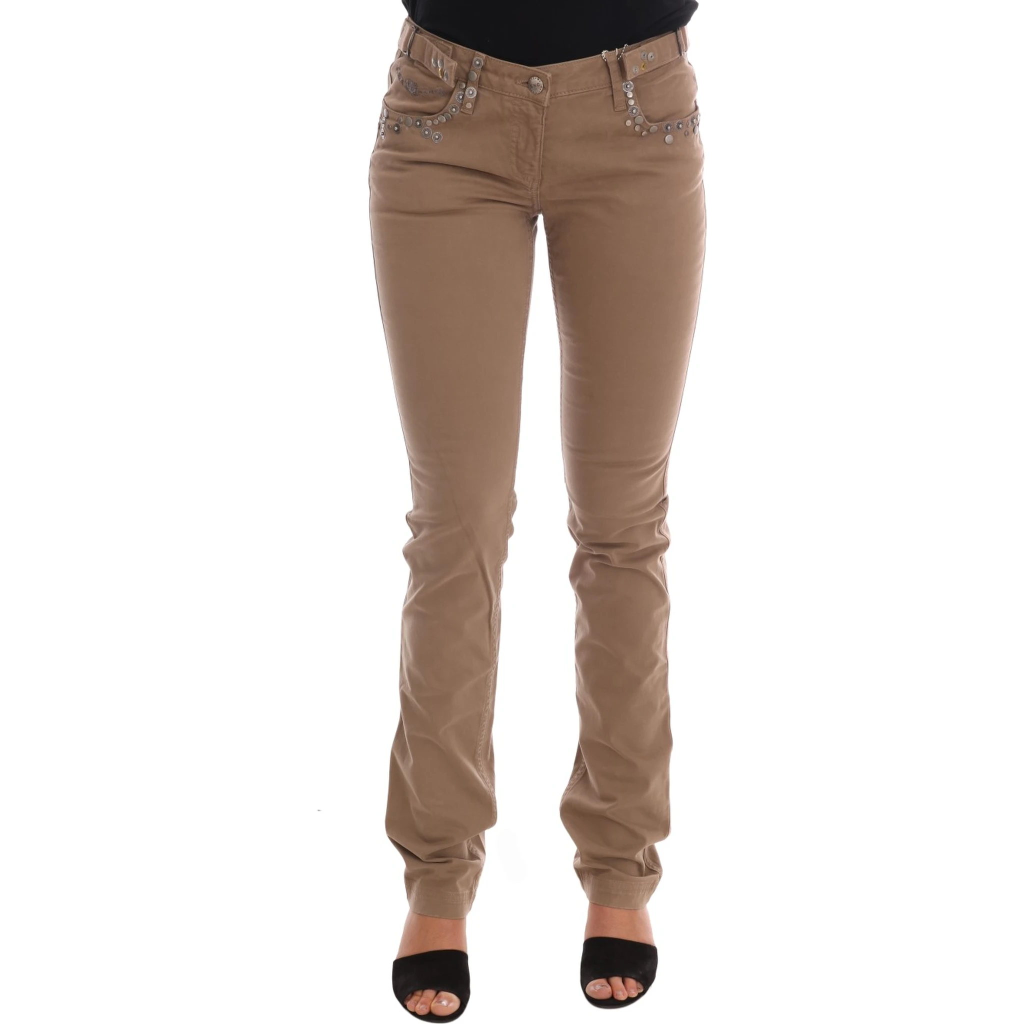 Beige Cotton Stretch Slim Fit Jeans