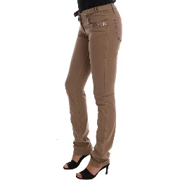 Beige Cotton Stretch Slim Fit Jeans