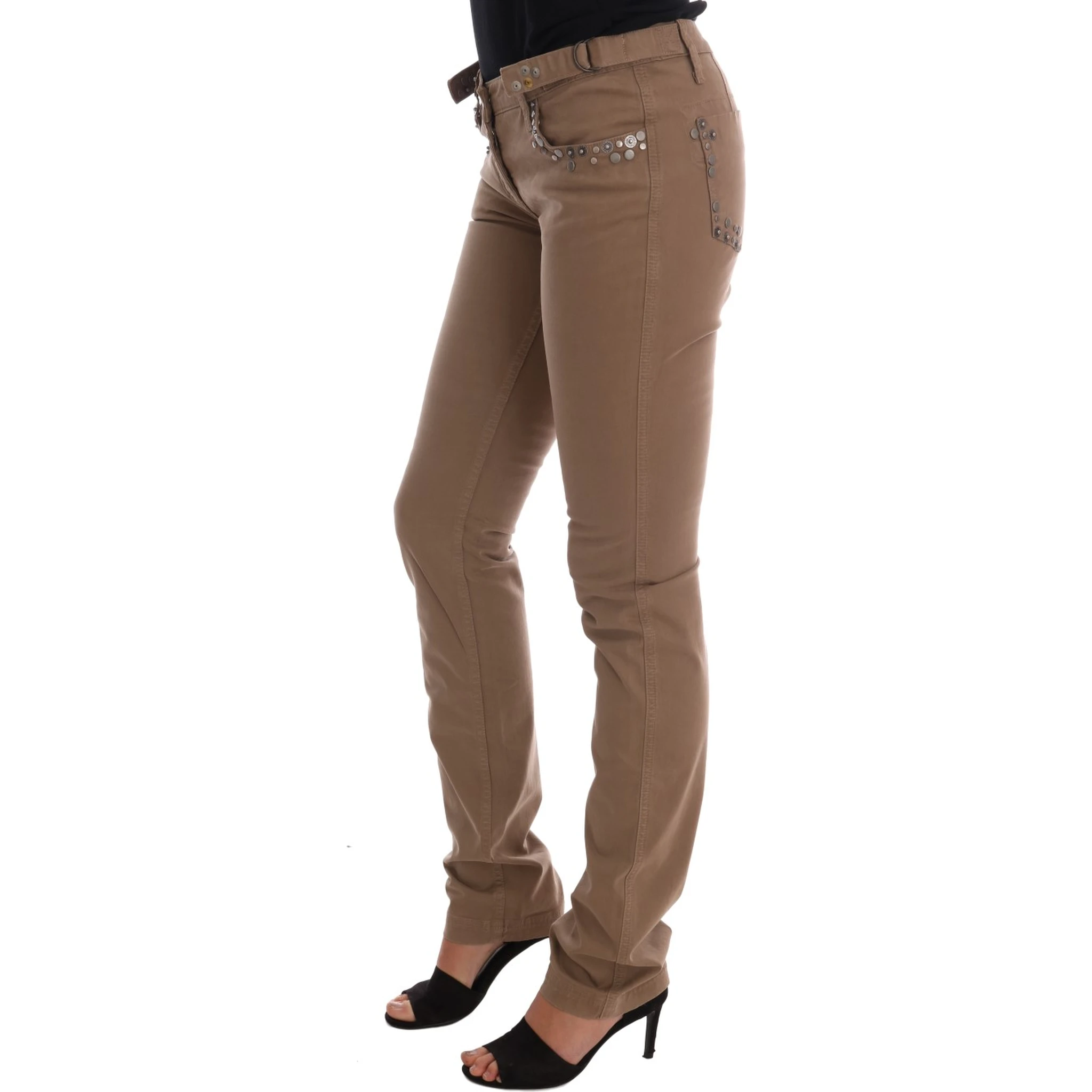 Beige Cotton Stretch Slim Fit Jeans