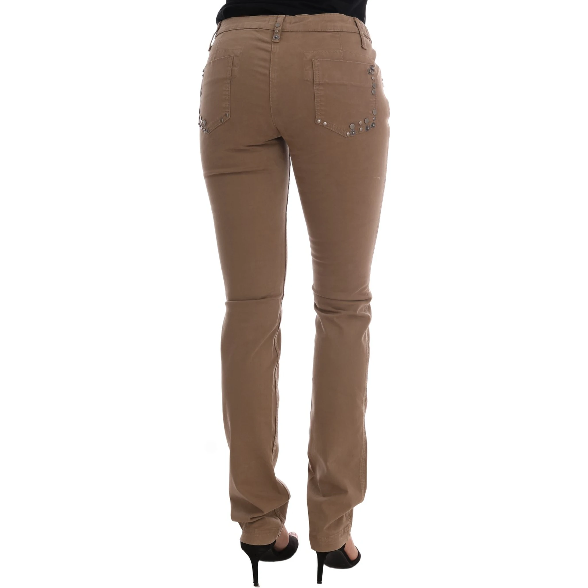 Beige Cotton Stretch Slim Fit Jeans