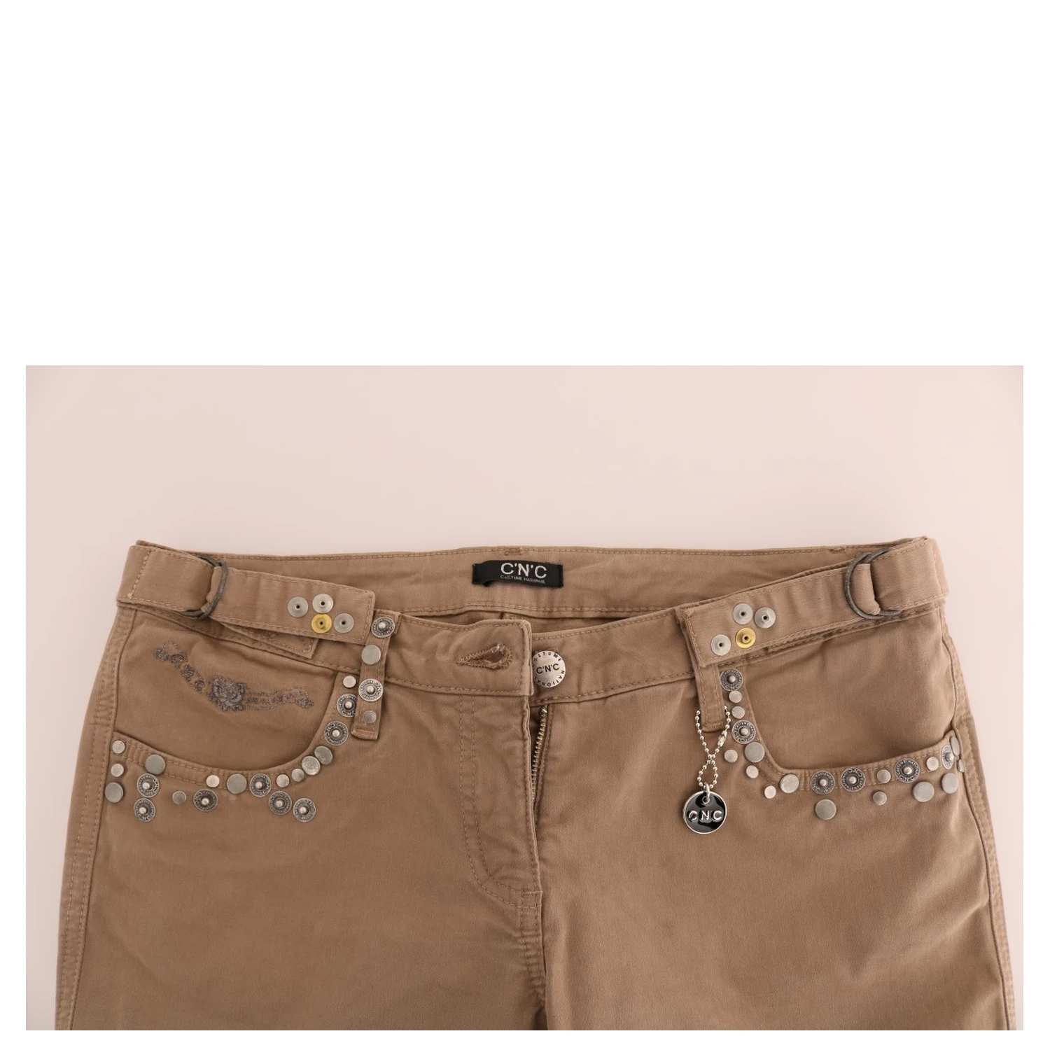 Beige Cotton Stretch Slim Fit Jeans