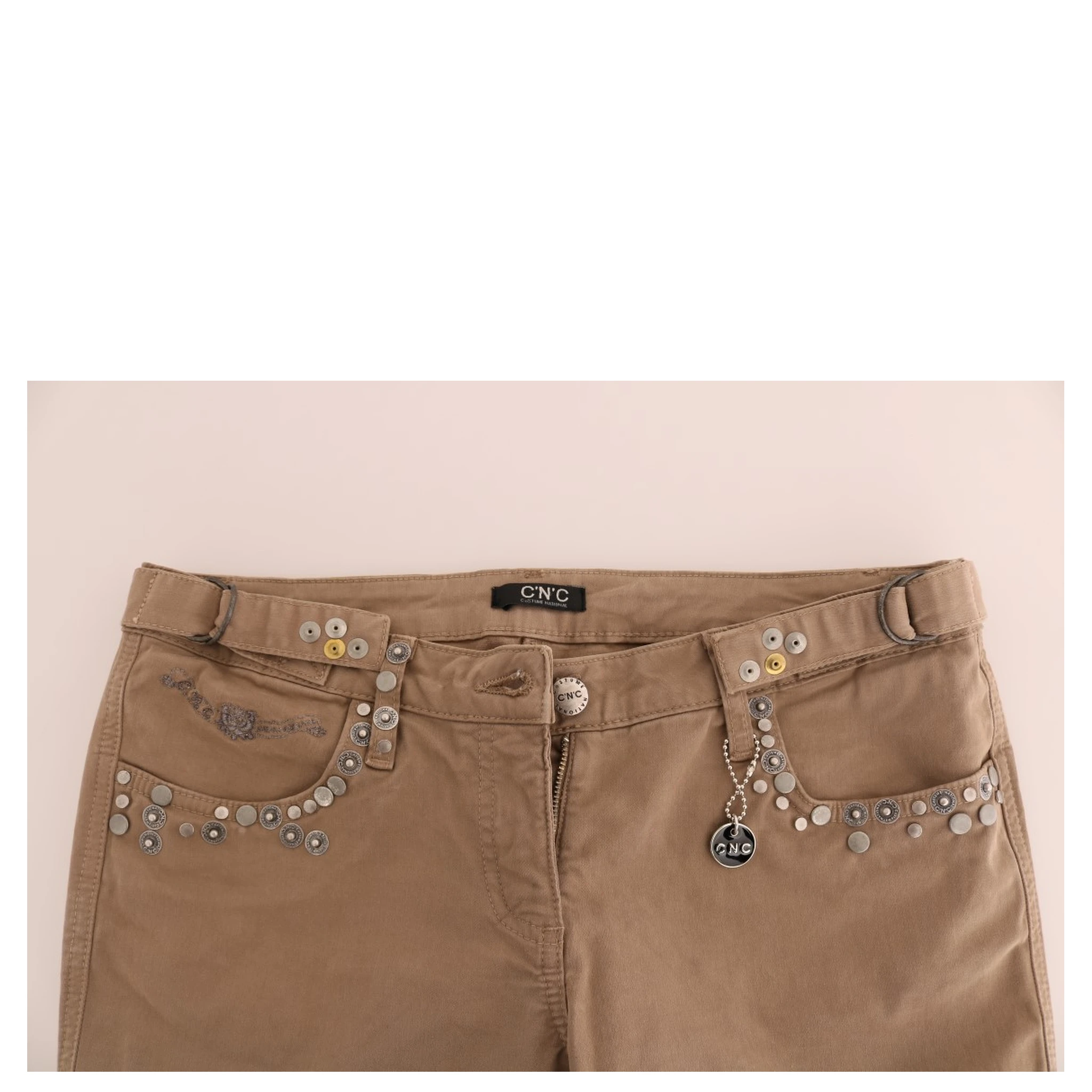 Beige Cotton Stretch Slim Fit Jeans