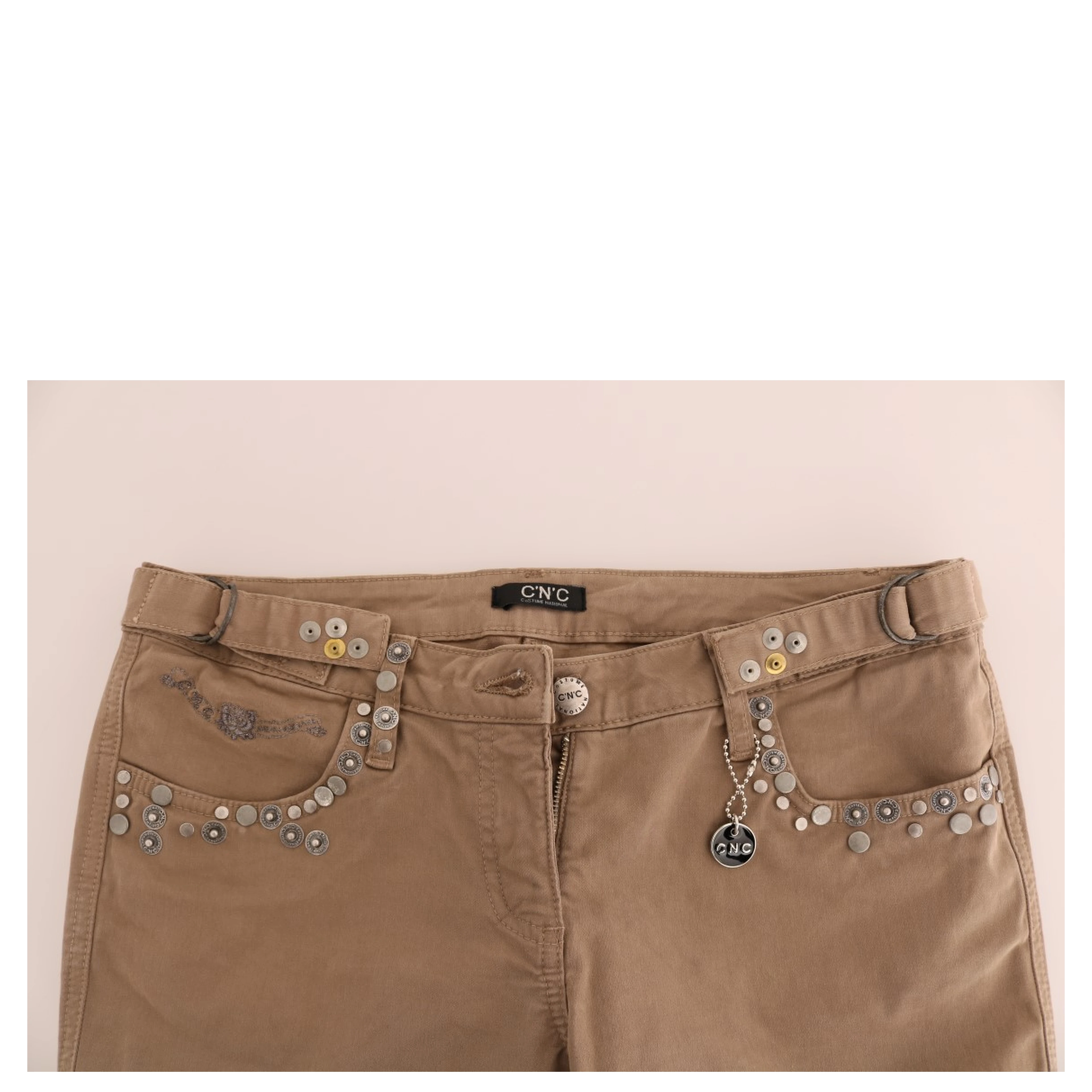 Beige Cotton Stretch Slim Fit Jeans