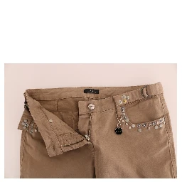 Beige Cotton Stretch Slim Fit Jeans