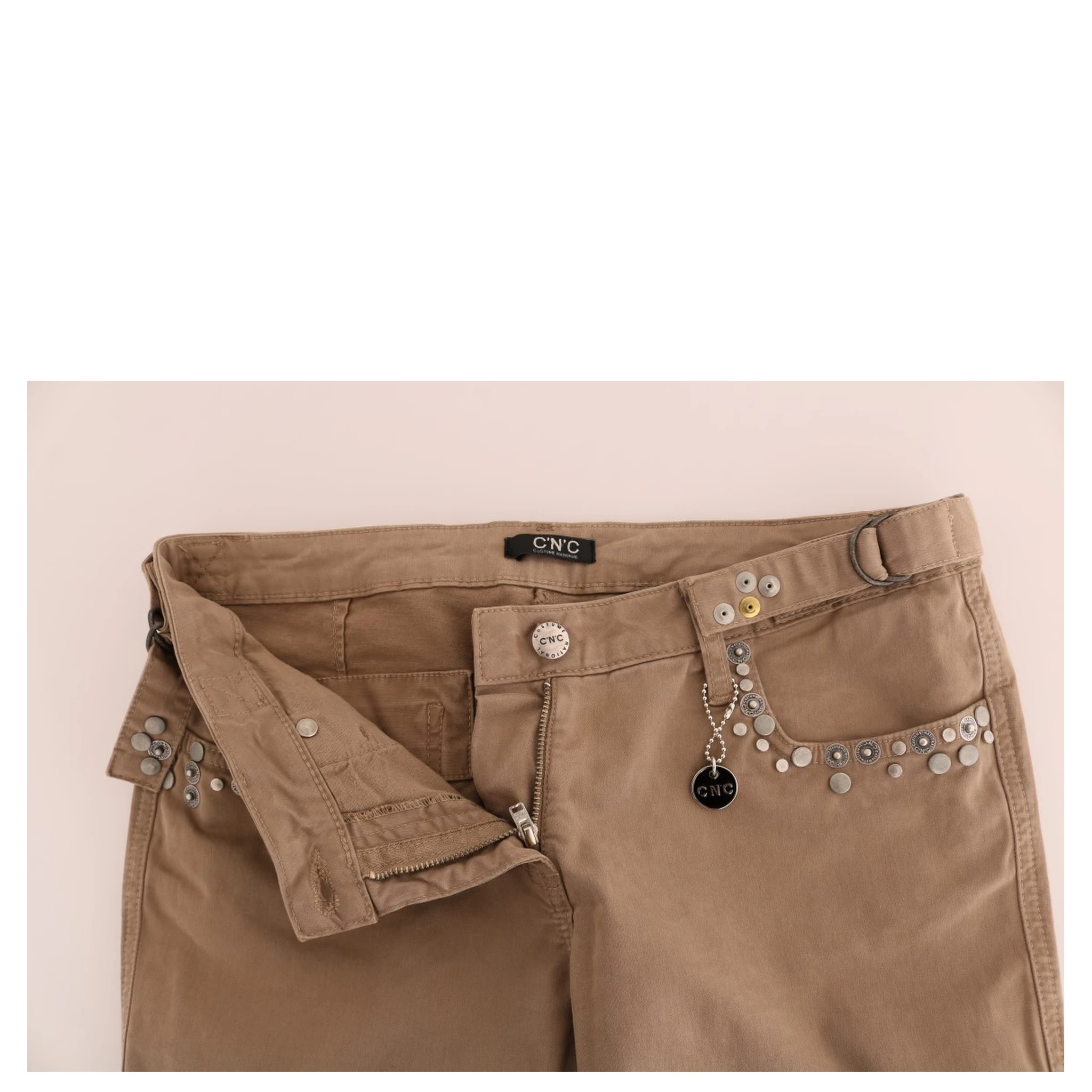 Beige Cotton Stretch Slim Fit Jeans