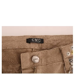 Beige Cotton Stretch Slim Fit Jeans